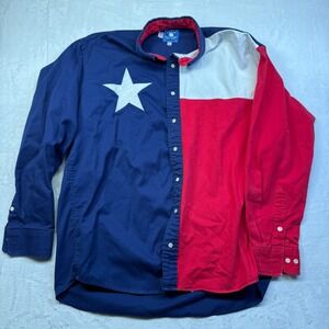 VTG Texas Cotton Shirt Mens Sz LG Texas Flag Button Up USA Made Shirt